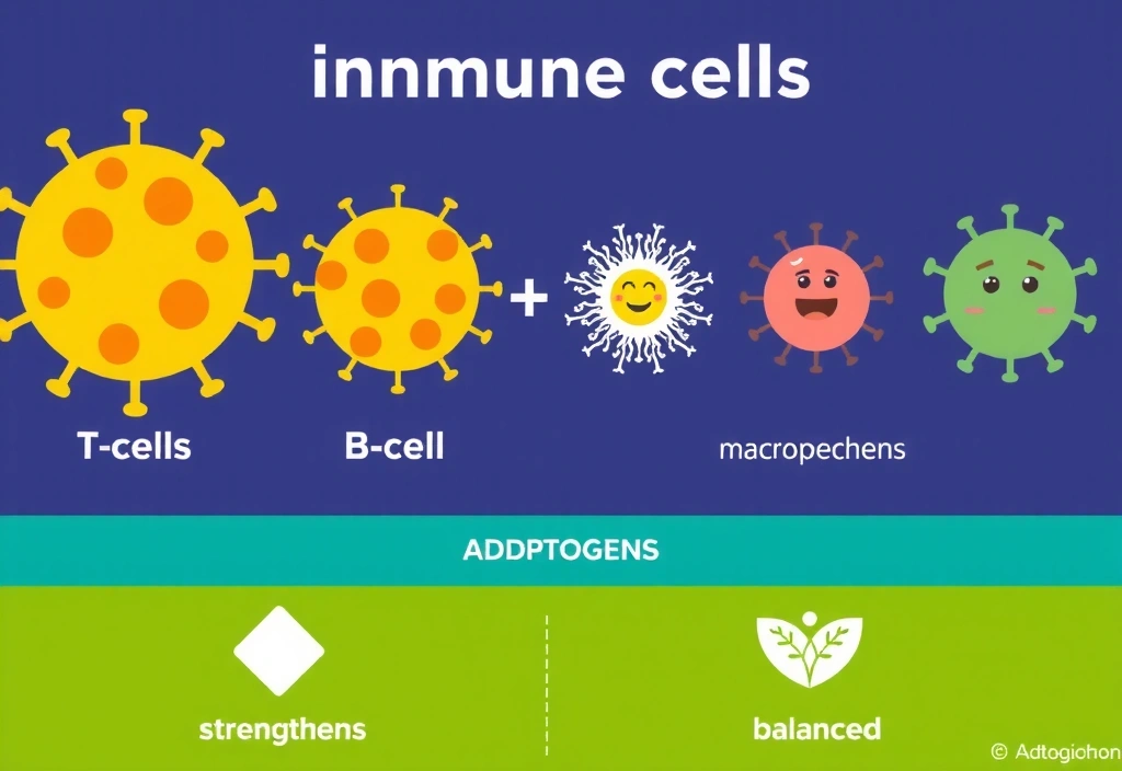 Schemat przedstawiający układ odpornościowy wspierany przez adaptogeny