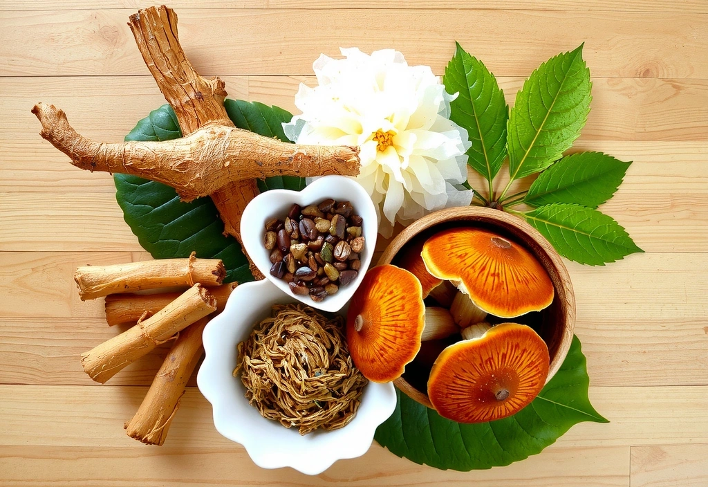 Różne adaptogeny: ashwagandha, żeń-szeń, reishi